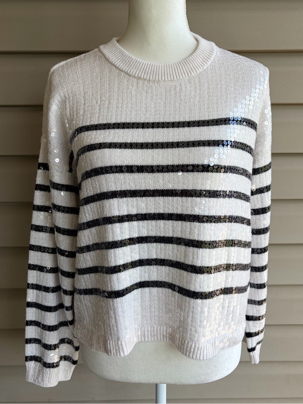 •LOFT• Sequin 100% Cotton Striped Long Sleeve Pullover Sweater